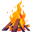 Un fumetto illustrazione di un falò con tronchi e fiamme