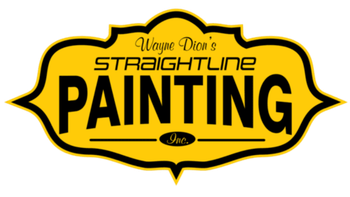 Yellow and black logo for Wayne Dion's Straightline Painting, Inc., featuring the word
