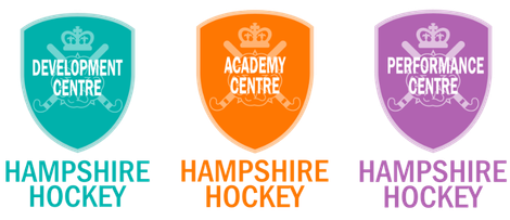 Three logos for hampshire hockey are shown on a white background