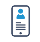 A dark-bordered smartphone icon displaying a blue user profile silhouette above several horizontal text lines.