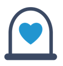 A blue heart icon centered inside a dark blue outlined glass dome or bell jar.