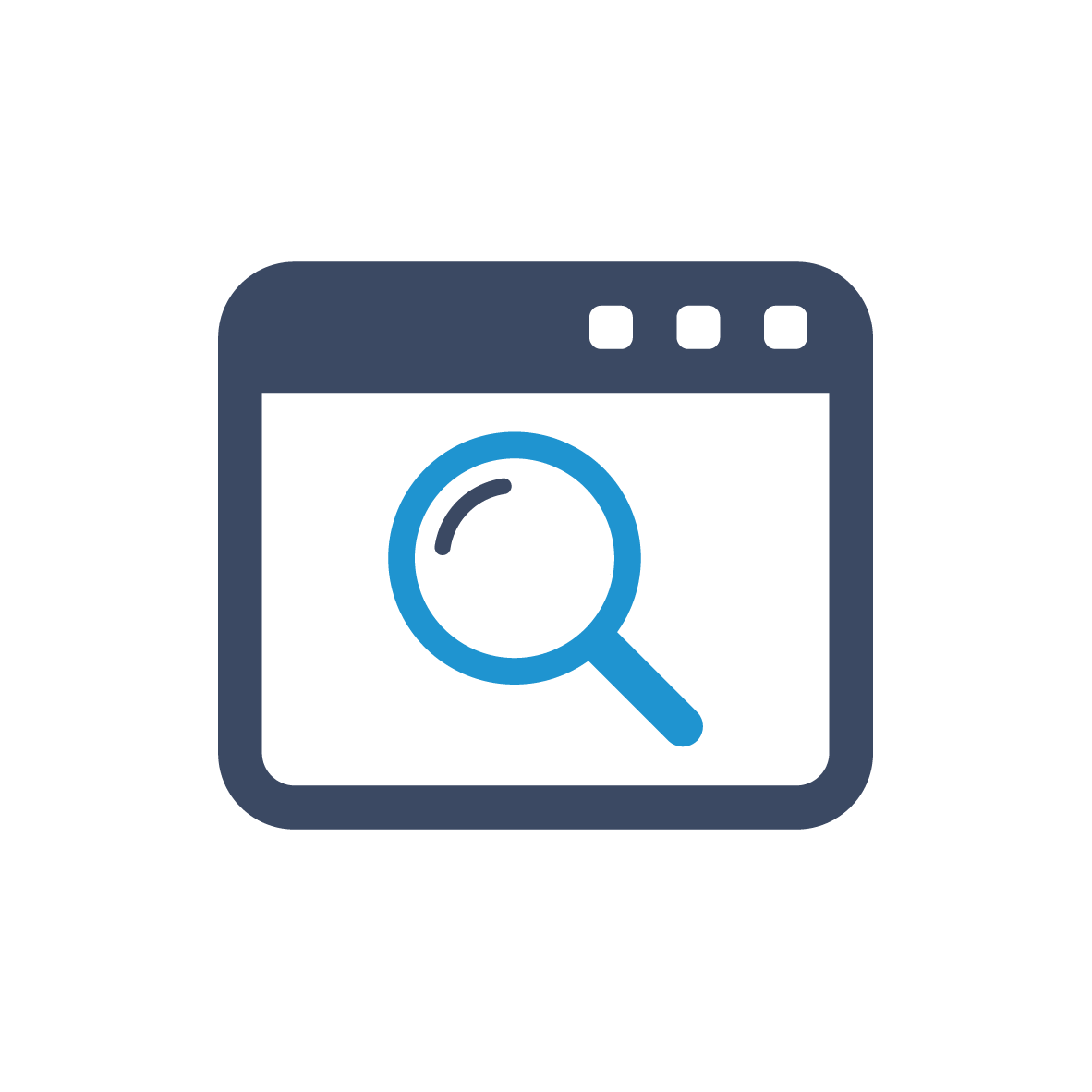 Web browser window with magnifying glass icon.