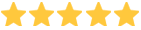 Five gold stars in a row on a white background