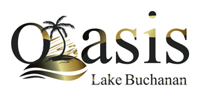 Oasis Lake Buchanan logo with a palm tree, rising sun, and black-and-gold text