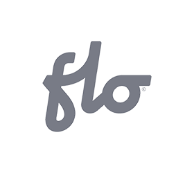 Gray "flo" logo.