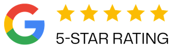 Google logo with five gold stars and
