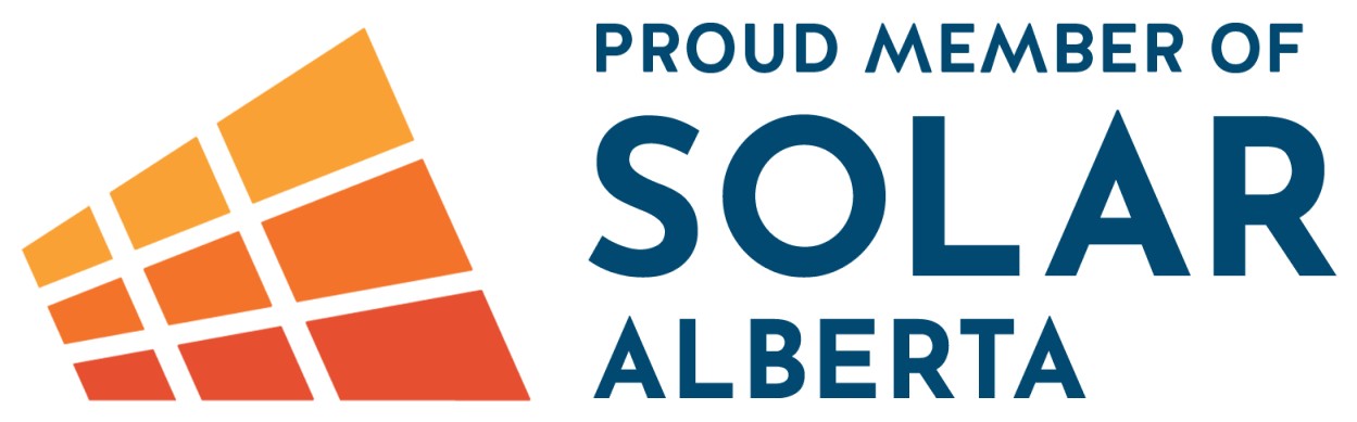 Logo for Solar Alberta with orange, yellow, and red solar panel graphic and blue text.