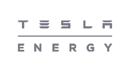 Tesla Energy logo, gray text on white background. "Tesla" above "Energy."
