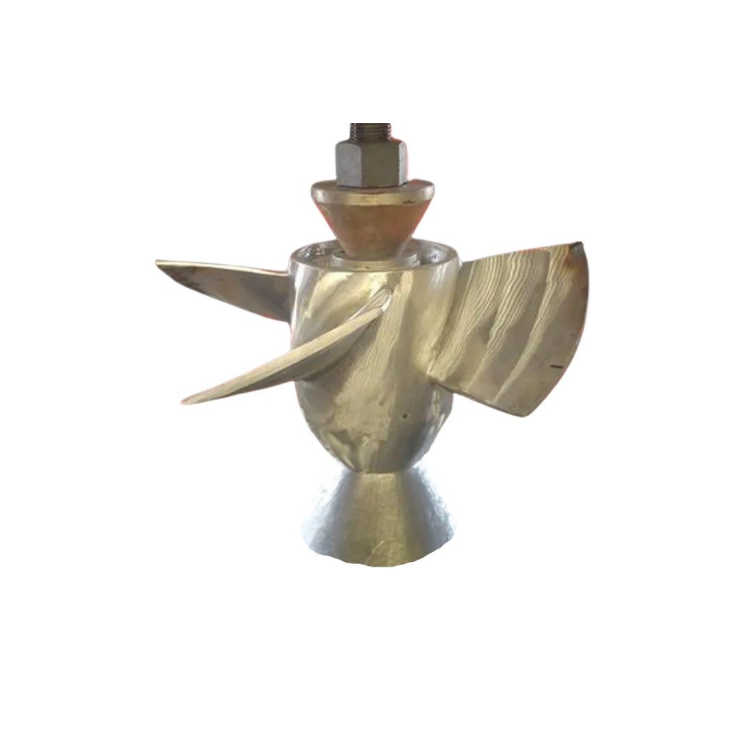 A close up of a propeller on a white background
