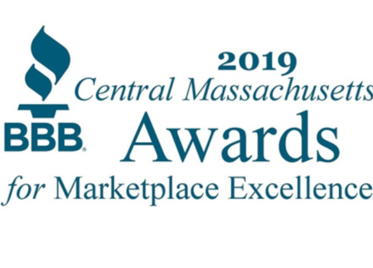 The logo for the 2019 central massachusetts bbb awards for marketplace excellence