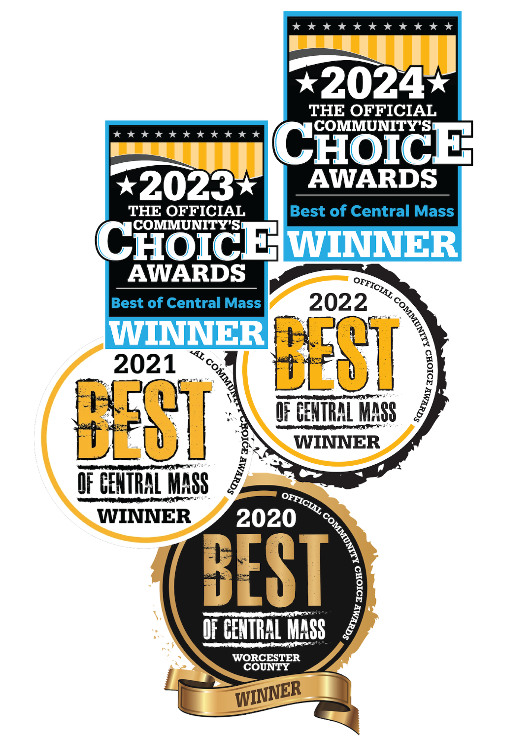 A collage of awards including the official community choice awards