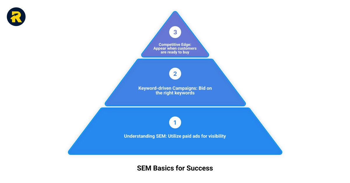 A blue pyramid with the words sem service for success on it