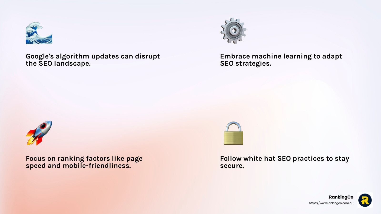 A rocket , a lock , and a gear are on a white background.