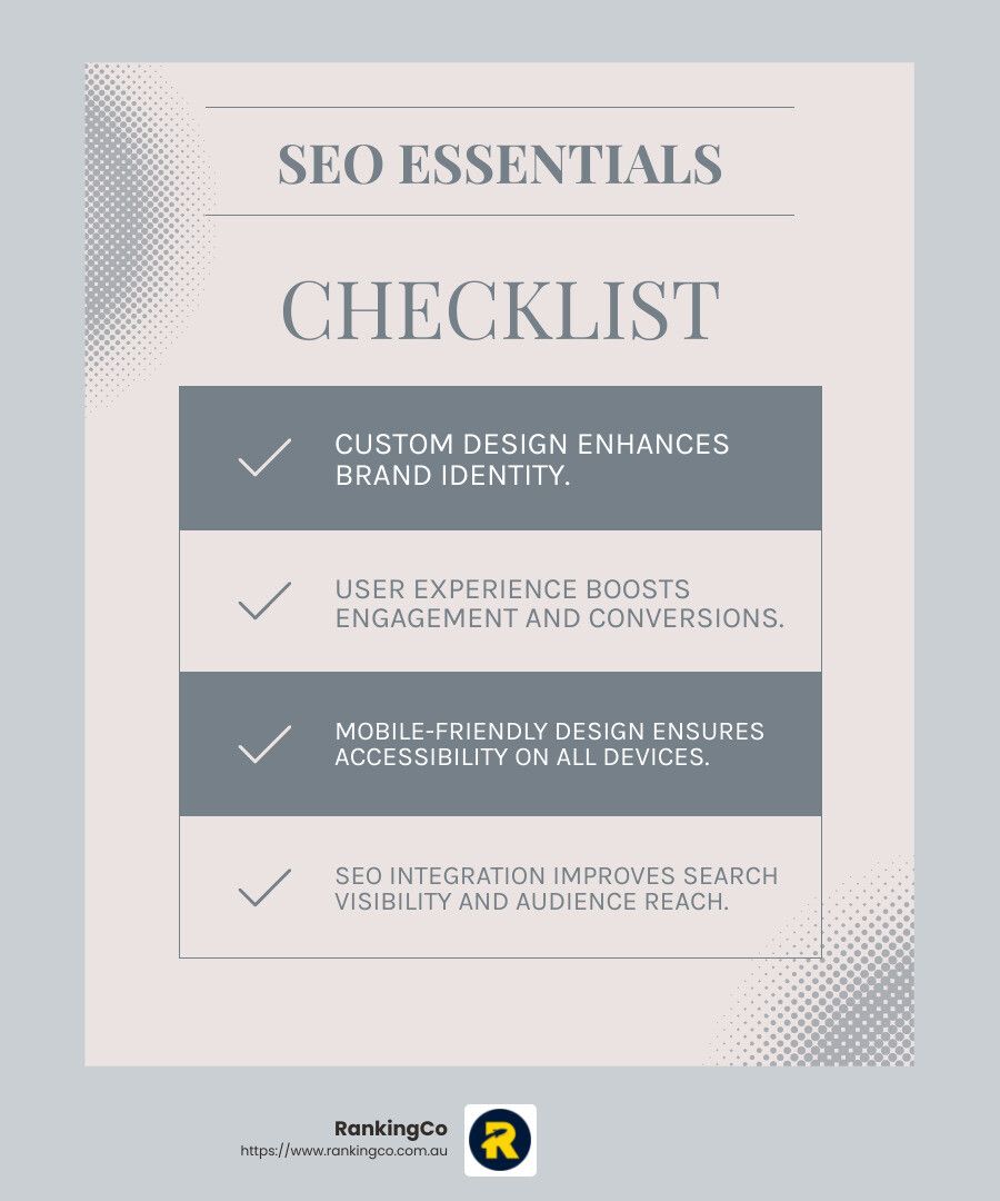 A poster that says seo essentials checklist on it