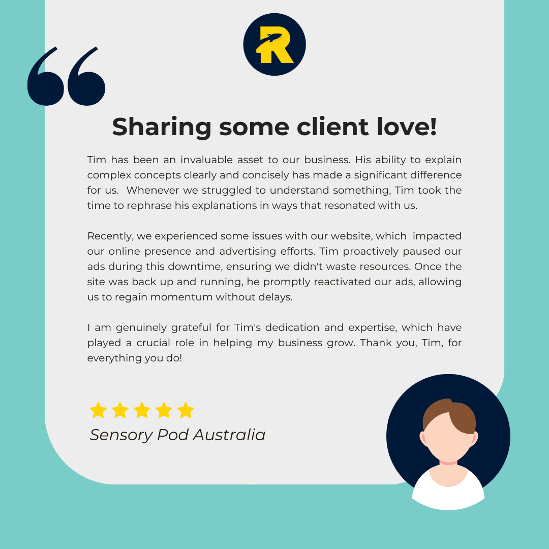 A person is sharing some client love on a blue background.