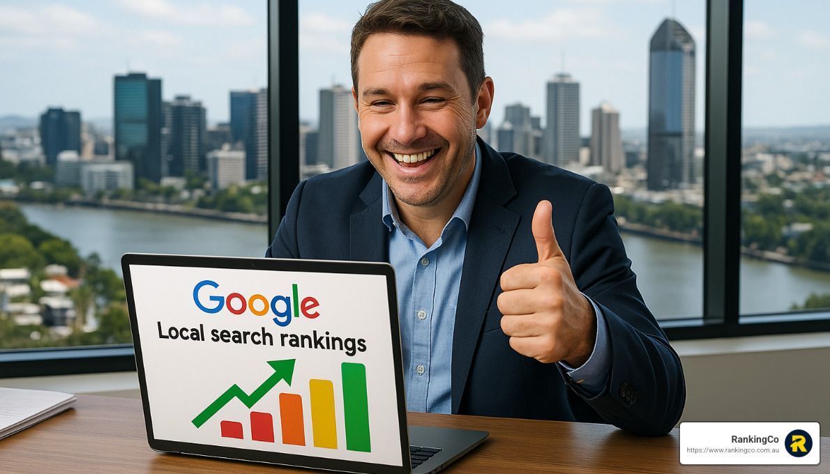 A man is sitting at a desk with a laptop and giving a thumbs up.