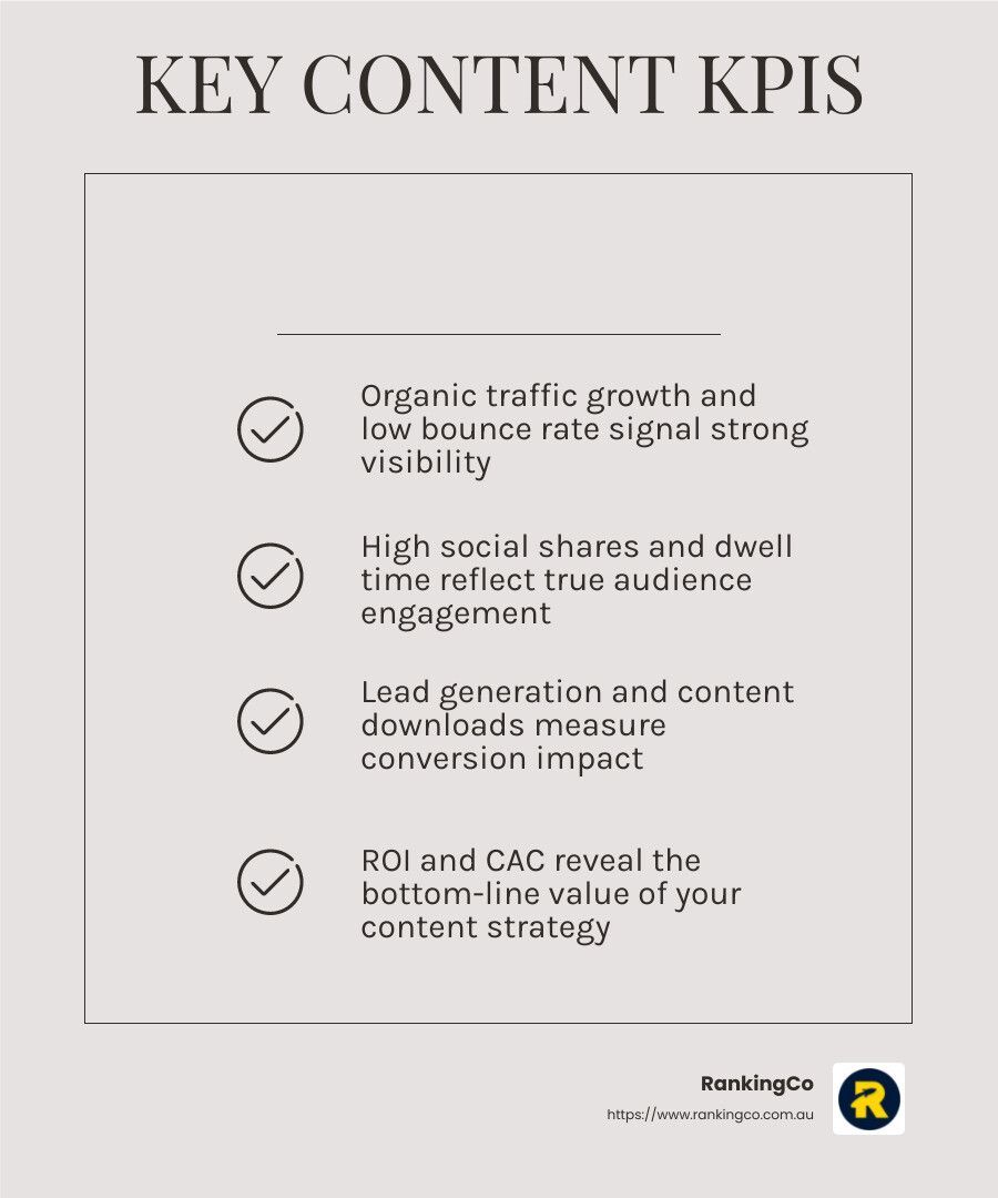A poster that says `` key content kpis '' on it.