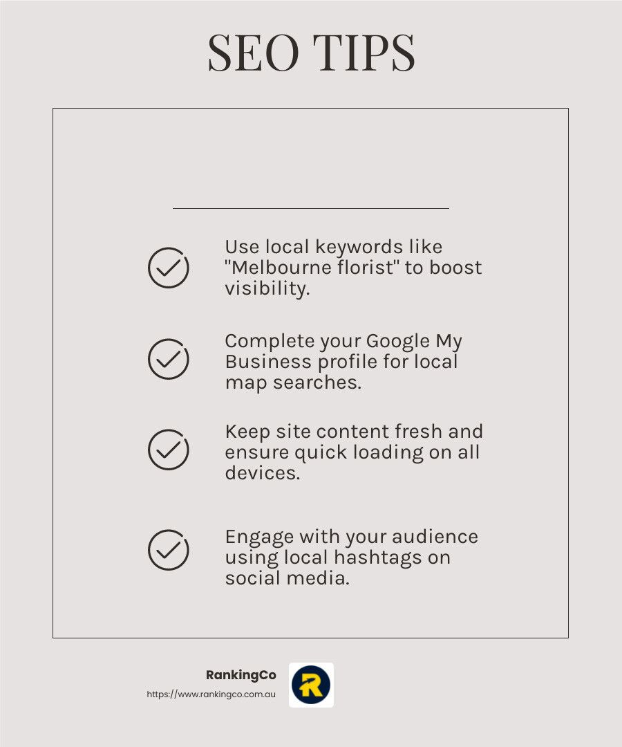 A poster with a list of seo tips on it.