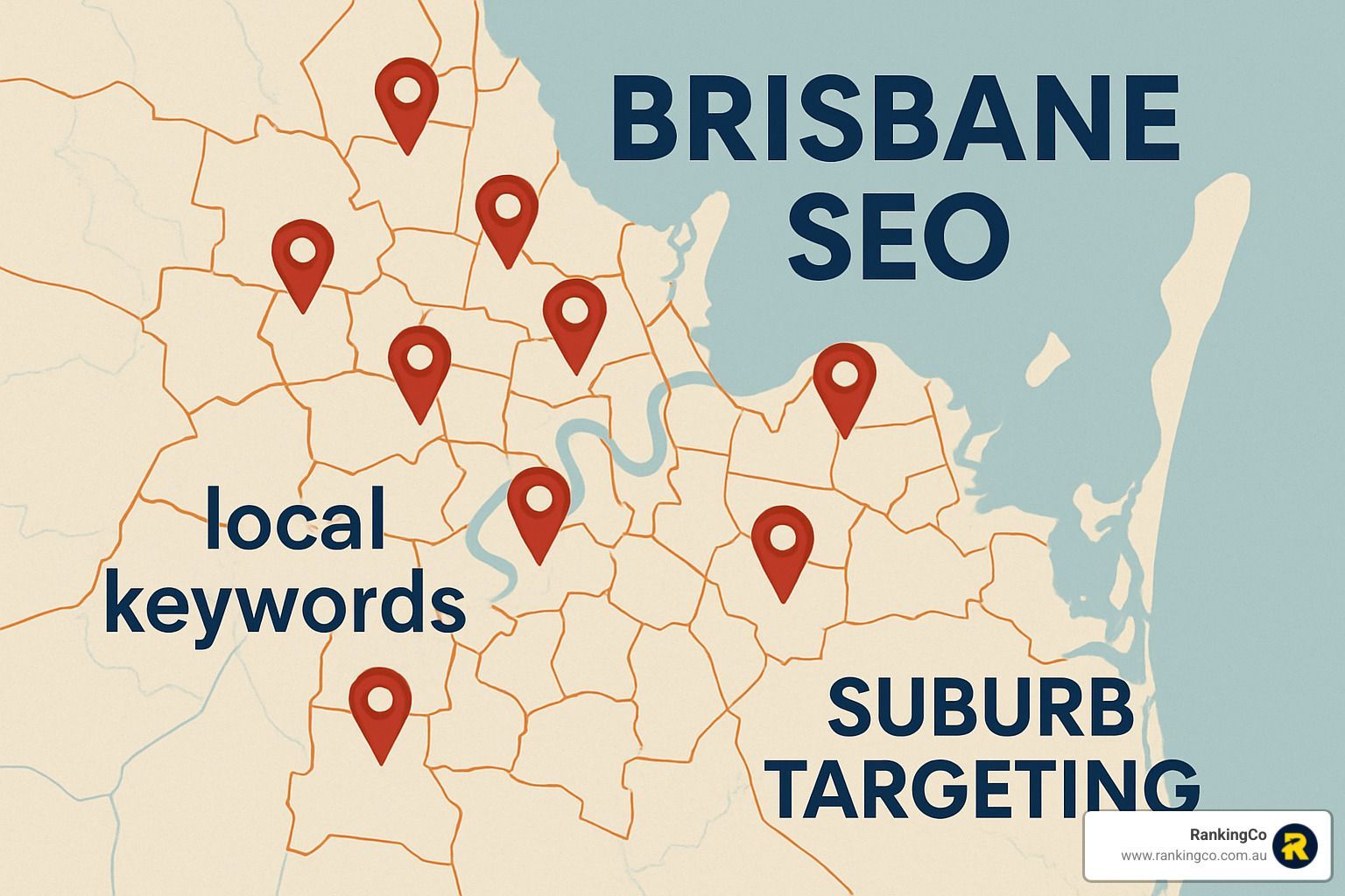 A map of brisbane showing local keywords and suburb targeting