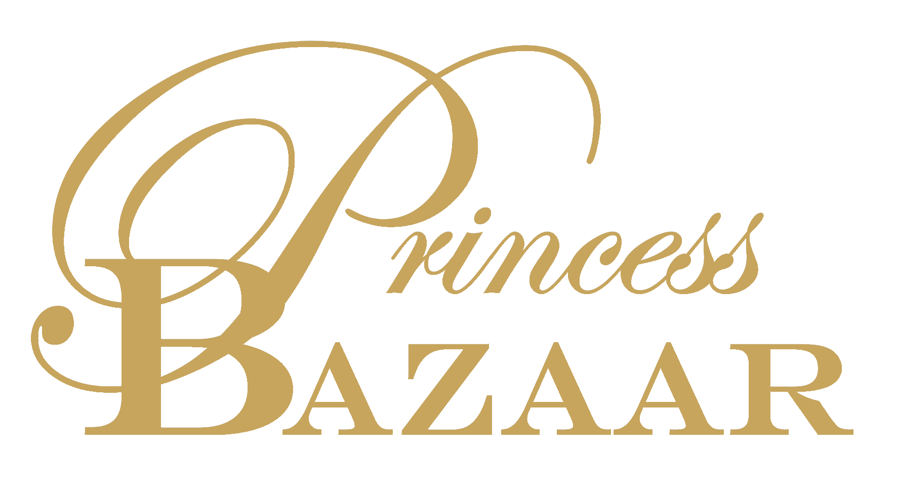 The logo for princess bazaar is a gold logo on a white background.