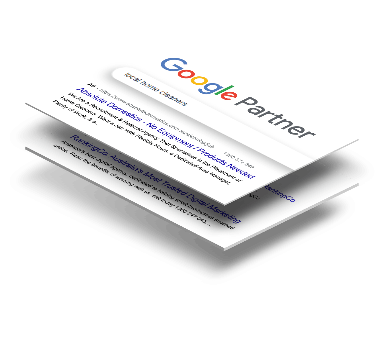 A google partner business card is floating in the air.