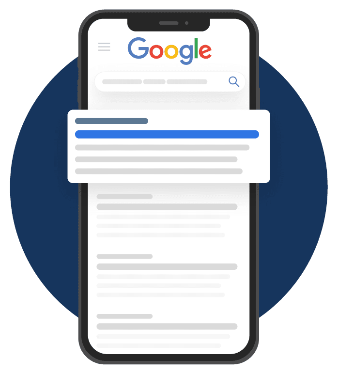 A cell phone with a google search page on it.