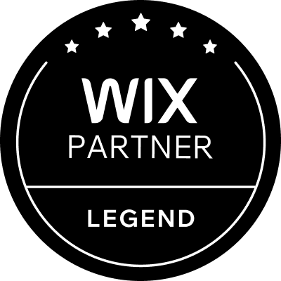 Wix Partner Legend badge: Black circle with white text;