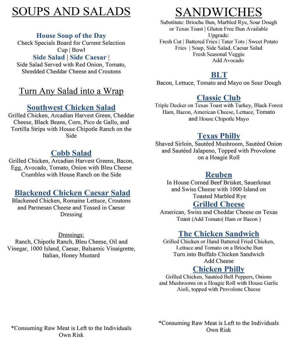 Backspin Sports Bar & Grill Austin Menu