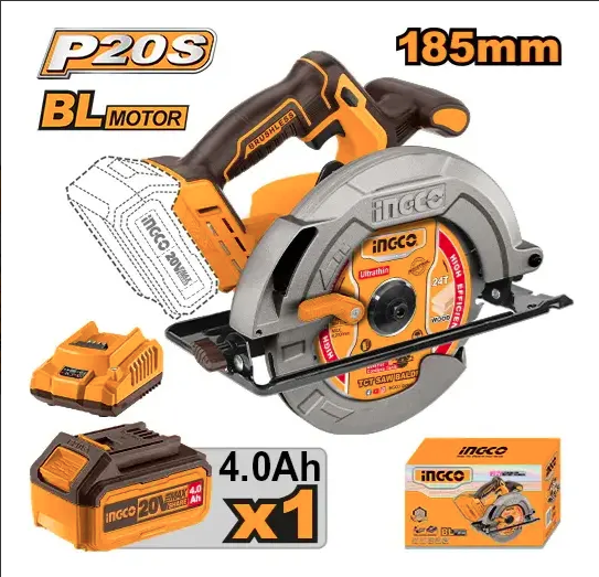 Sierra circular 7 1/4 plg./ 185 mm motor Brushless con bateria 20 v 4 ah y cargador