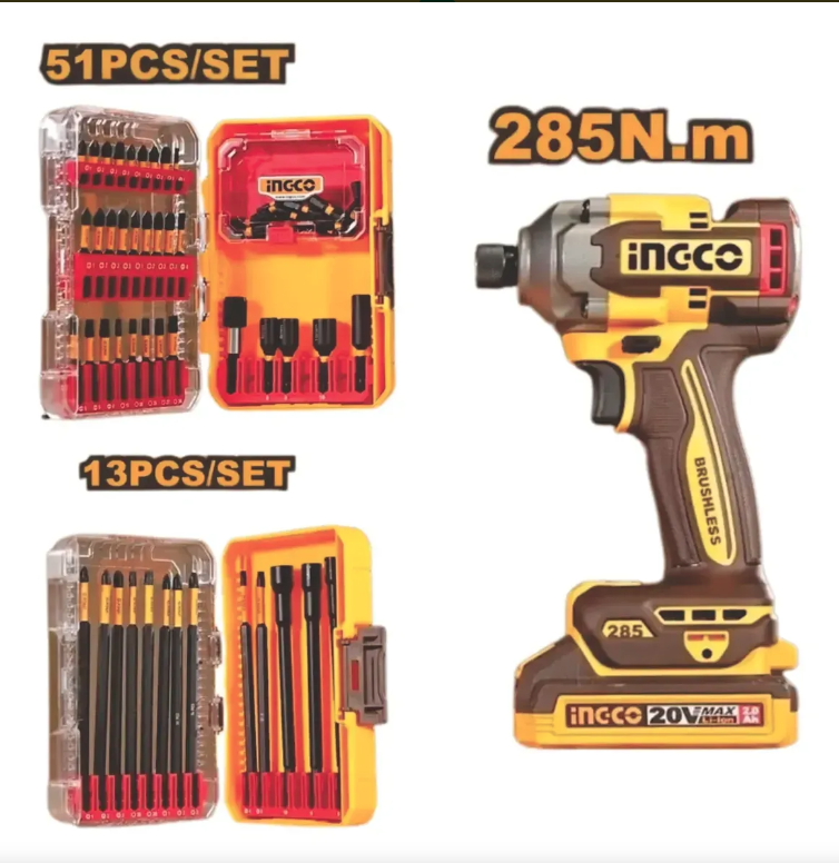 SET ATORNILLADOR DE IMPACTO HEX (P20S) 20V CIRLI2028-4 + 2 BATERIAS 2AH + 1 CARGADOR 2AH + JUEGO DE 51 Y 13 ACCESORIOS