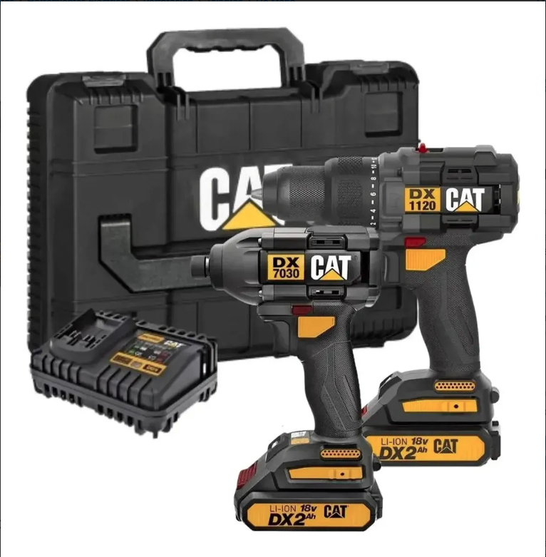 Taladro Percutor + Atornillador Impacto Cat Cargador Y 2 Bat