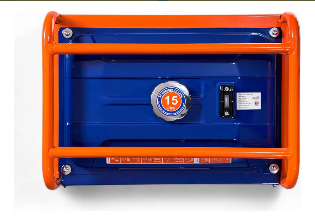Generador portátil WADFOW azul y naranja con panel de control y estructura metálica.