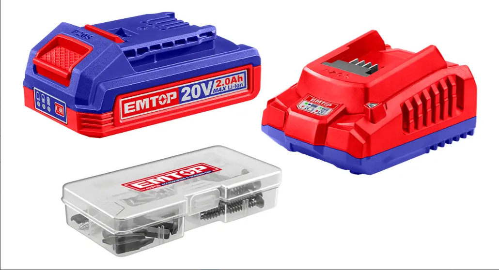 Taladro Inalambrico 20v 55nm Emtop  + Accesorios