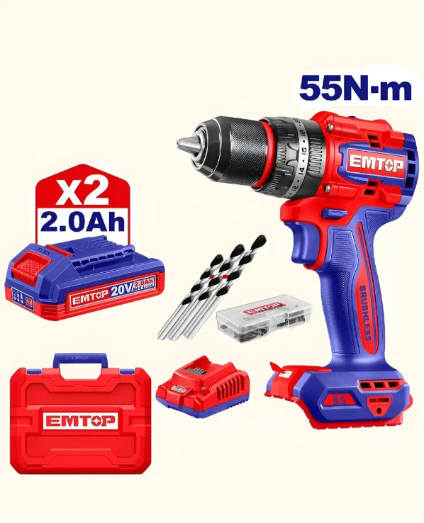 Taladro Percutor Atornillador Brushless 55nm + Acc Emtop