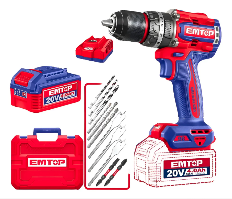 Taladro De Impacto 96n-m Emtop + Bat/carg Y Accesorios