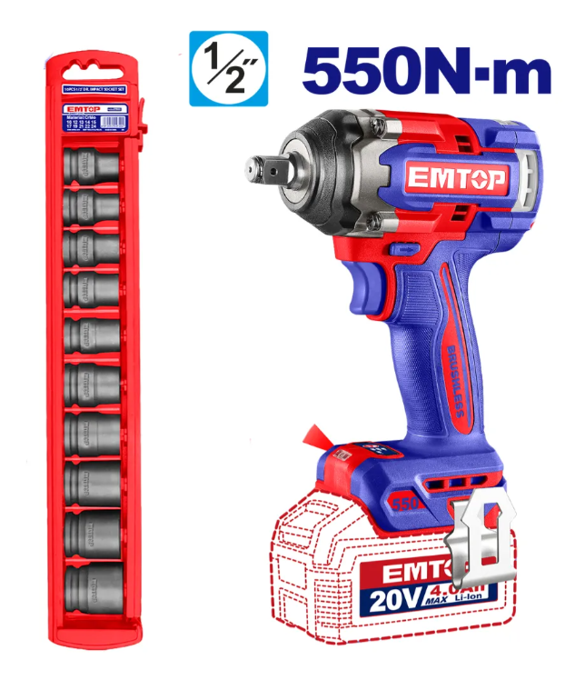 Combo Emtop Llave De Impacto 550nm + Crique 65nm + Linterna