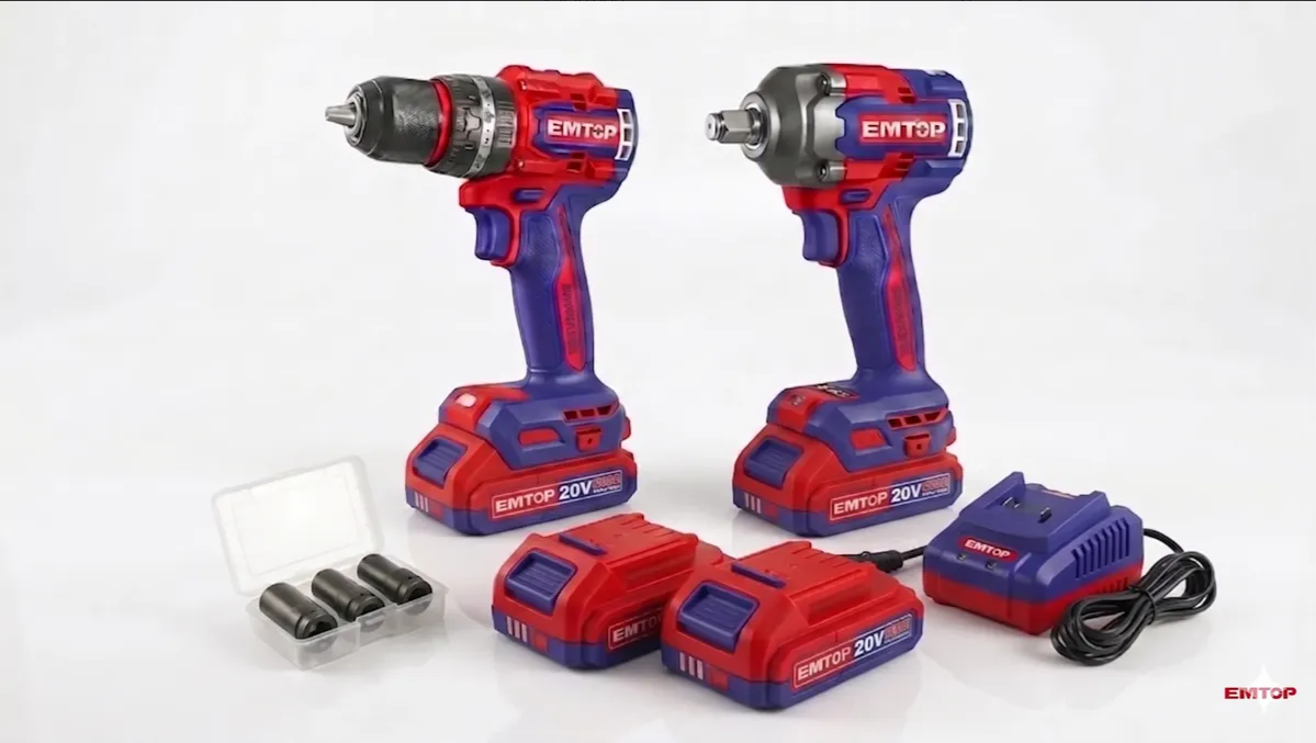 Combo Emtop 20v Brushless Taladro 66 nm Llave De Impacto 405 nm