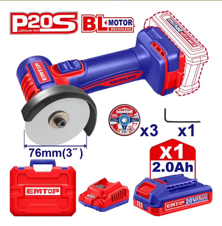 Mini Amoladora A Bateria 20v Emtop 20000rpm 3 + Accesorios