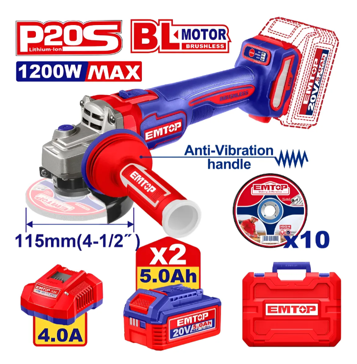 Amoladora Angular Inalam Brushless 1200w 115mm Emtop + Acc