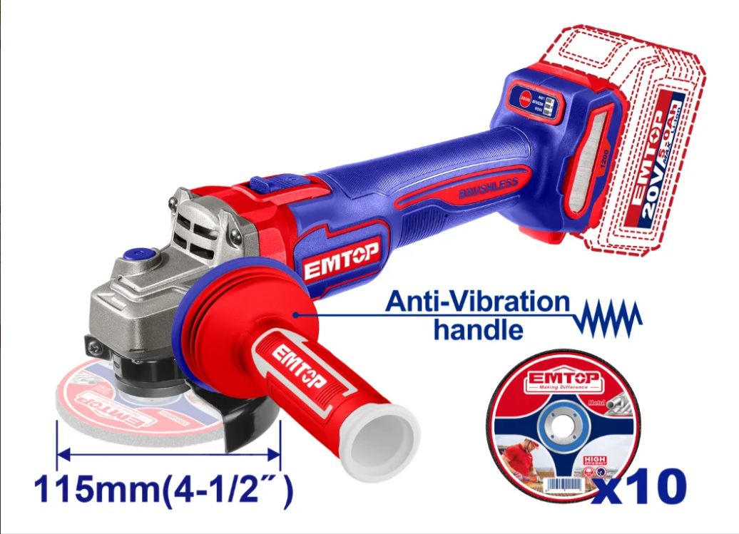 Amoladora Angular Inalam Brushless 1200w 115mm Emtop + Acc