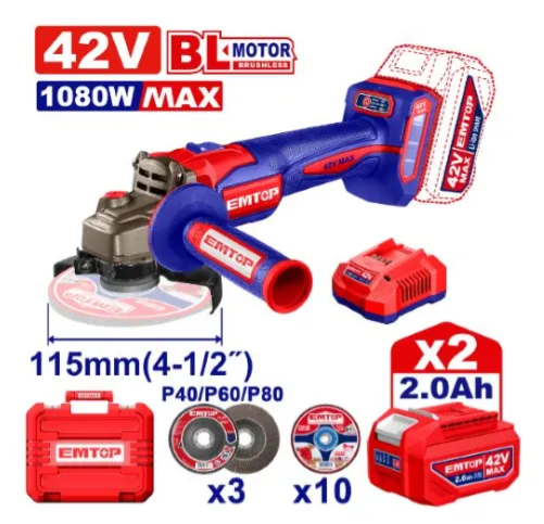 Amoladora Angular Inalámbrica 115m 42v Emtop+ Bateria + Cargador