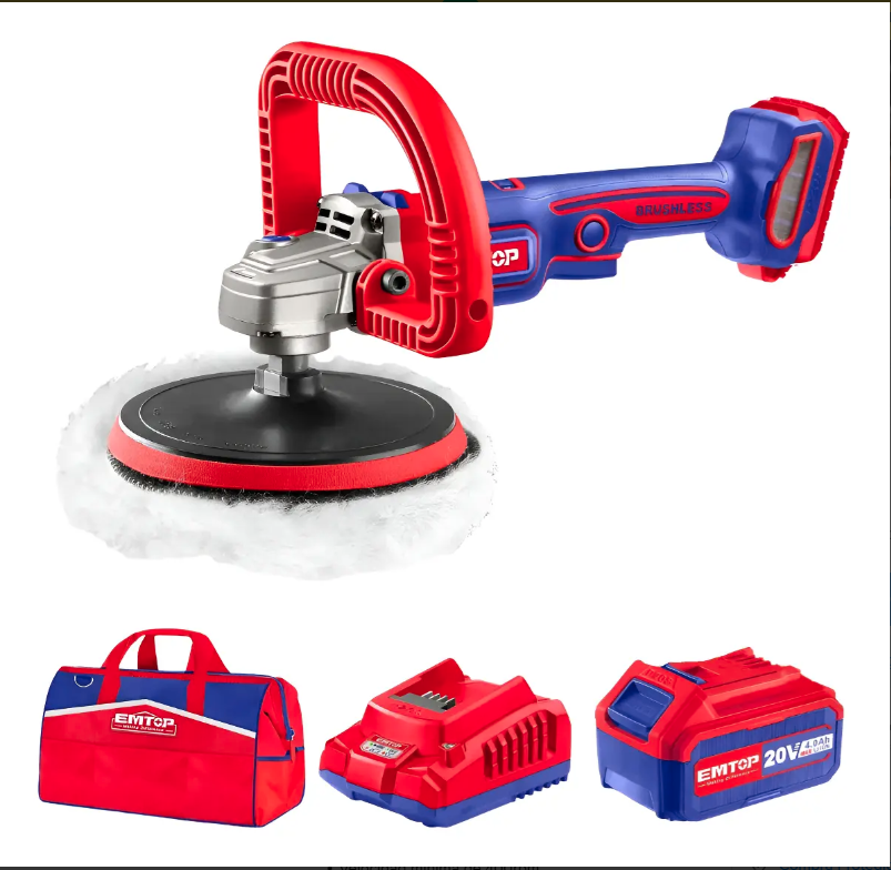 Pulidora Inalambrica Brushless 20v Emtop  con Bateria ,Cargador y Bolso