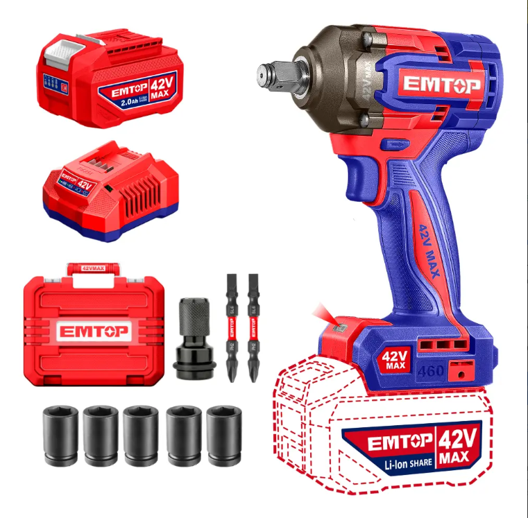 Llave De Impacto Inalambrica Emtop 42v + Bateria Y Cargador