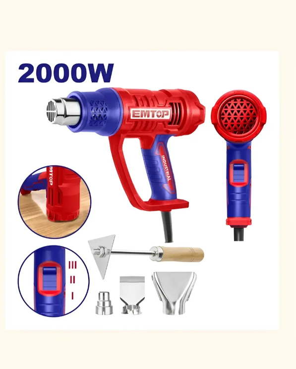 Pistola De Calor 2000 W 3 Temperaturas + 3 Boquillas Emtop