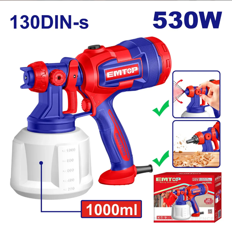 Pistola Equipo De Pintar 530w 1000 Ml Emtop Electrica