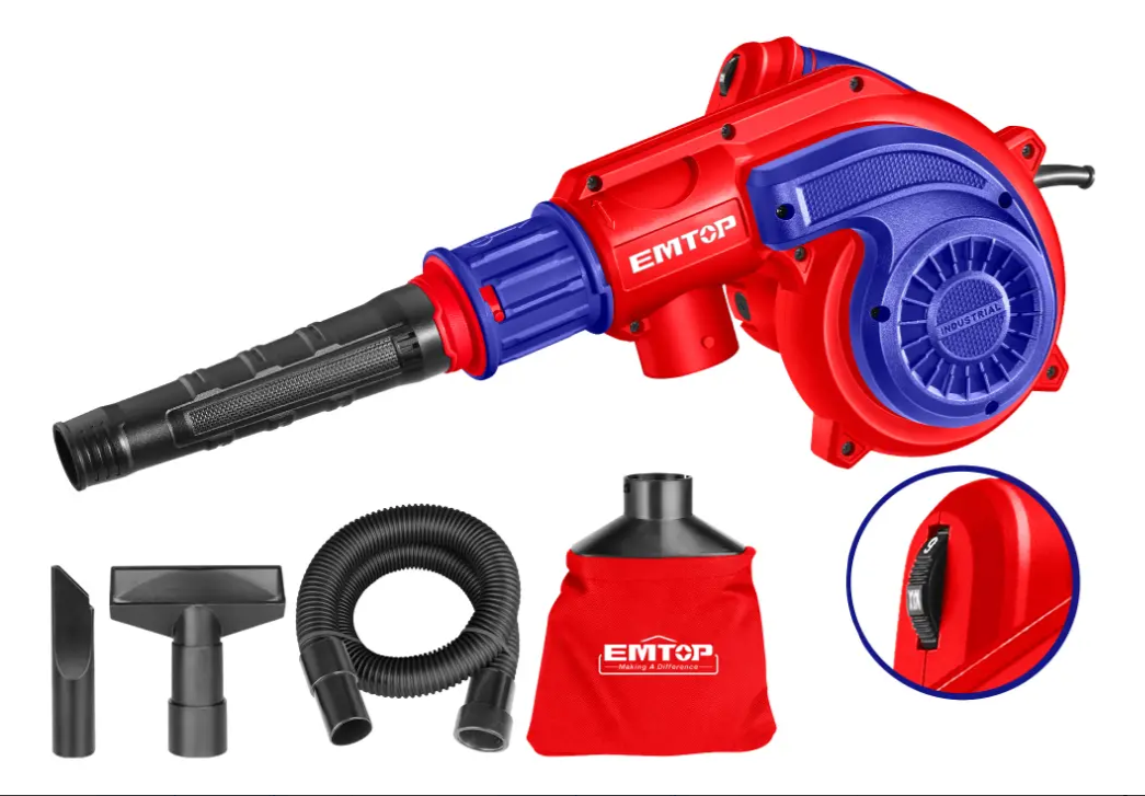 Sopla Aspirador 800w 15000 Rpm Emtop + Accesorios