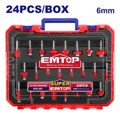 Set Fresas Fresadora Router 24 Piezas Eje 6mm Emtop