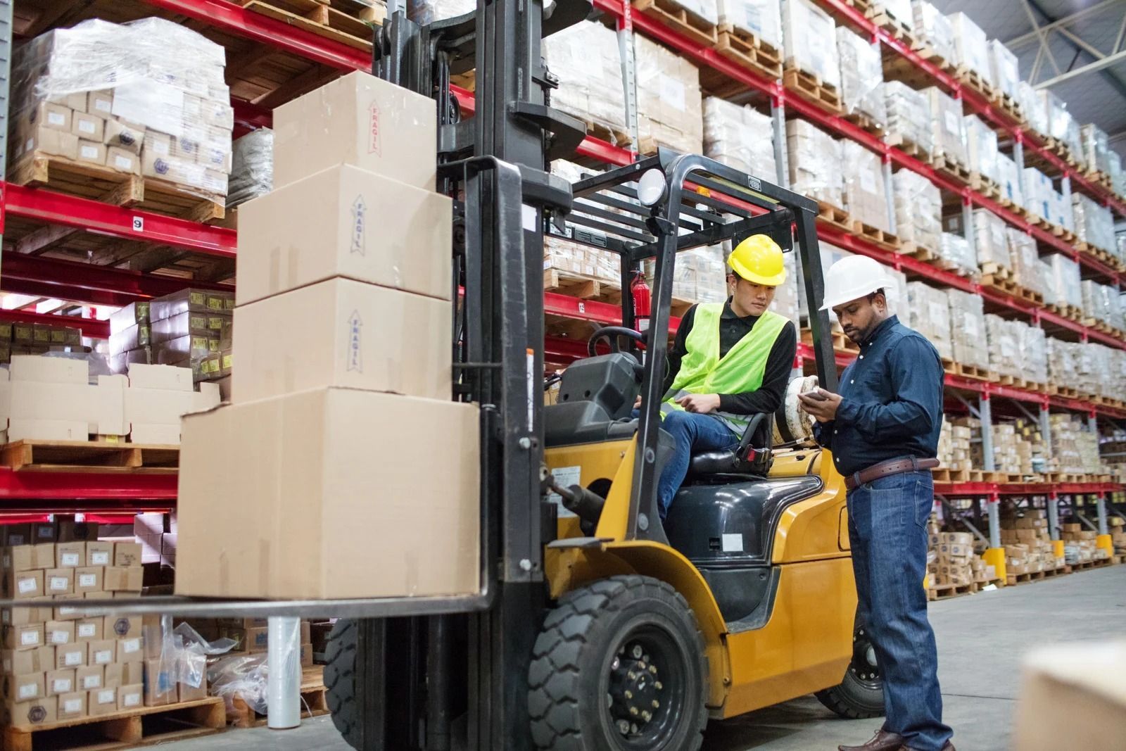 Forklift with boxes