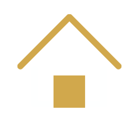 Gold house icon with roof and square base