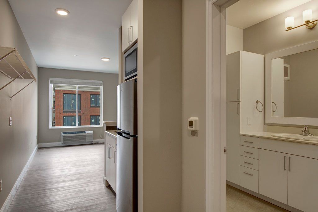 An urban studio living at Daymark Uptown Apartments.